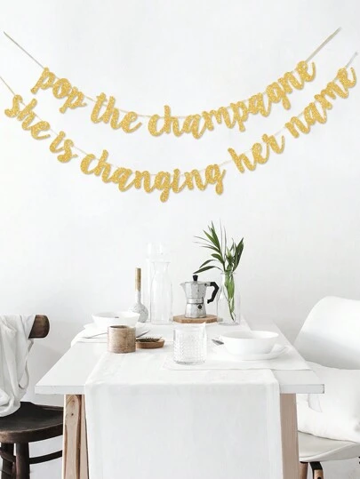 Gold Glitter "Pop The Champagne She Is Changing Her Name" Banner - Bachelorette Party Decorations, Bridal Shower Decor, Engagement Party Sign