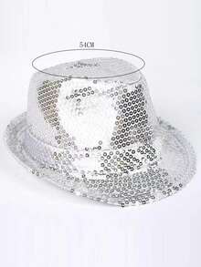 1pc Unisex Kids' Performance Cap With Sparkling Sequins For Dance, Summer Sun Hat Suitable For Daily Life - Silver - View 3