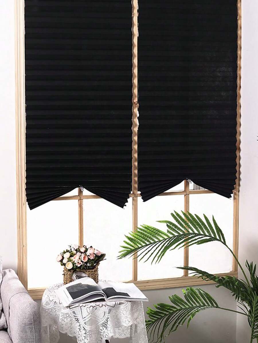 1入組免工具折疊式遮陽百葉窗,臨時自粘式窗戶遮陽布,易diy剪裁和安裝,無線防盜,適用於窗戶,庭院門,廚房,浴室,臥室裝飾 - 黑色 - 查看 1