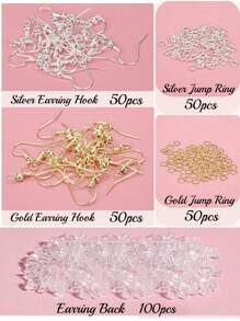 Fashionable Earring Hooks, 300pcs Earring Making Kit With Jump Rings And Clear Rubber Earring Backs, For Diy Jewelry Making (silver And Gold) - Multicolor - View 2