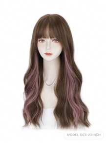 【韓式微波浪大波浪粉色高光】女長捲髮假髮 - 紫紅色 - 查看 5