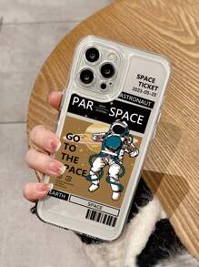 Apple Stickers 1pc Large Cutout Transparent Protective Case With Astronaut Print, Shockproof Cushioning Airbag, Full Coverage Compatible With Iphone11/12/13/14/6/6s/6plus/7/8/Se/7plus/8plus/X/Xs Max/Xr/11pro/12pro/13pro/14pro/12mini/13mini/11promax/12promax/13promax/14promax/14plus, For Both Men And Women Kawaii