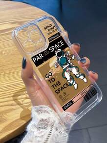 Apple Stickers 1pc Large Cutout Transparent Protective Case With Astronaut Print, Shockproof Cushioning Airbag, Full Coverage Compatible With Iphone11/12/13/14/6/6s/6plus/7/8/Se/7plus/8plus/X/Xs Max/Xr/11pro/12pro/13pro/14pro/12mini/13mini/11promax/12promax/13promax/14promax/14plus, For Both Men And Women Kawaii