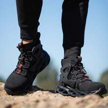 男女时尚防砸防刺穿钢头针织透气工作鞋高帮耐磨适用于休闲和工业工作场所