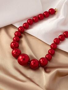 1pc Simple & Elegant Faux Pearl Necklace For Women - Red - View 3