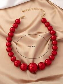 1pc Simple & Elegant Faux Pearl Necklace For Women - Red - View 2