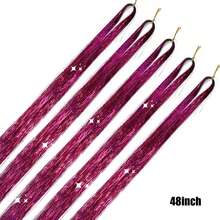 5入組/包金屬質感金屬絲髮飾,易使用,1000股線48英寸發亮接髮,適用於女士們,閃閃發光仙女假髮片,完美適用於聖誕,新年,萬聖節,角色扮演派對 - 玫紅色 - 查看 2