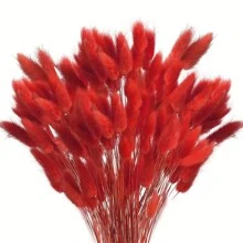60/120 件兔尾巴干花，红色天然花束，迷你蒲苇散装，适用于家庭、婚礼、餐桌、派对、DIY 工艺品、农舍装饰、餐桌装饰、餐桌摆饰、人造花、塑料花、情人节、礼物 - 紅色 - 查看 3