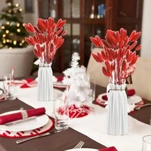 60/120 件兔尾巴干花，红色天然花束，迷你蒲苇散装，适用于家庭、婚礼、餐桌、派对、DIY 工艺品、农舍装饰、餐桌装饰、餐桌摆饰、人造花、塑料花、情人节、礼物 - 紅色 - 查看 4