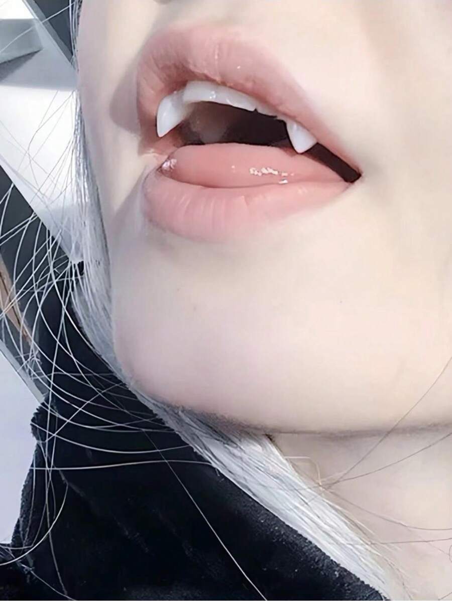 2 Piezas Colmillos De Vampiro Accesorio Para Dientes Postizos - Blanco - Ver 1