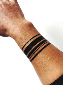 2pcs/Set Geometric Line Flame & Minimalist Hard-Edged Straight Line Temporary Tattoo - Brown - View 1