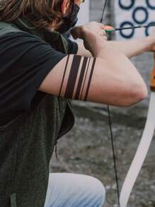 2pcs/Set Geometric Line Flame & Minimalist Hard-Edged Straight Line Temporary Tattoo - Brown - View 2