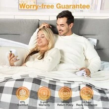 WOOMER [5 Year Warranty Heated Blanket King Size Electric Blanket 90"x 100", Soft Flannel Fast Heating, 10 Heating Levels & 0.5-12H Auto Off, Dual Control, Over-Heat Protection, ETL Certification - 黑與白 - 查看 7