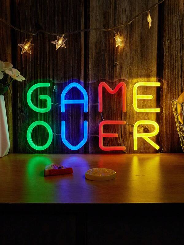 CHI-BUY 1PC Game Over Shaped LED Neon Light USB Powered Household Wall Mounted Neon Light For Bedroom Room, Holiday, Party, Wall Decoration Sign