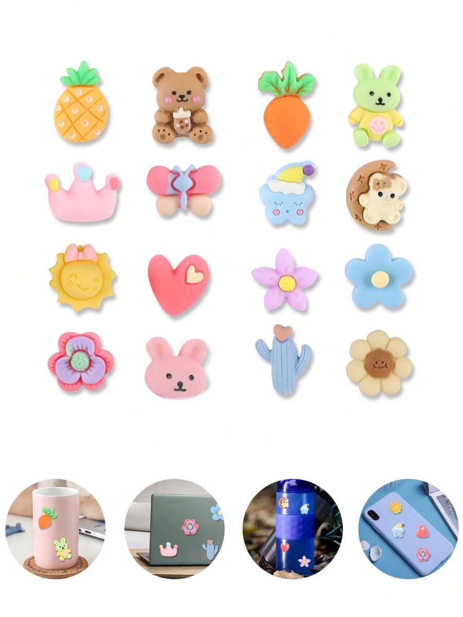 Stickers 3D Pegatinas Kawaii Figuras Aleatorias, Paquete 16pz - Multicolor - Ver 1