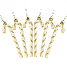 6-13 厘米闪光拐杖糖圣诞树装饰品/饰品（金色和白色） - 金色 - 查看 12