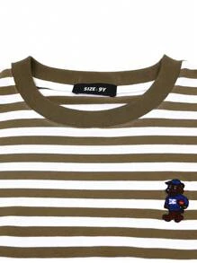 男大童日式風條紋圖案長袖T恤帶寬圓領適合春天和秋天 - 彩色 - 查看 9