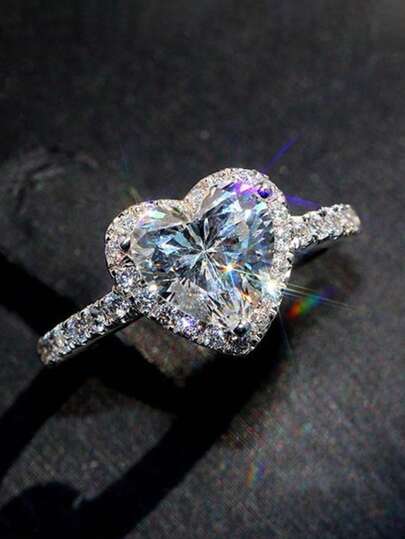1pc Girl's Cubic Zirconia Heart-Shaped Ring, Suitable As Birthday Gift For Teenagers