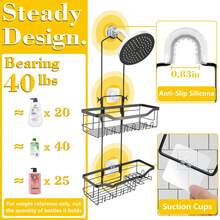 Ducha Canasta, Canasta De Ducha De Longitud Extendida Mejorada Sobre La Regadera Sin Obstaculizar La Cabeza De La Ducha, Organizador De Ducha Resistente A La Corrosión Con Ganchos, Soporte Para Champú Y Jabón, Baño Grande Colgante Canasta De Ducha - Negro - Ver 4