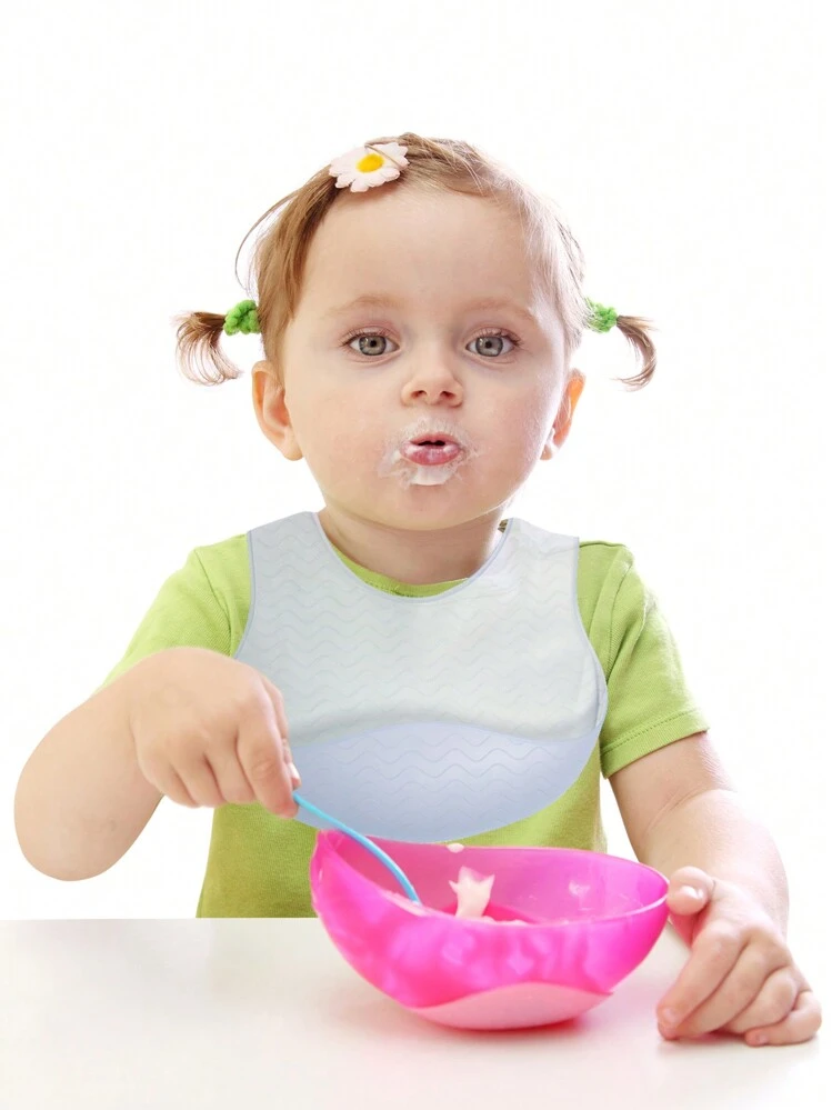 KUNT เด็กทารก ผ้ากันเปื้อนซิลิโคน กันน้ำ พร้อม ปรับได้ สายสะพาย และ ขอบหยัก 1 ชิ้น - สีน้ำเงิน - ดู 3