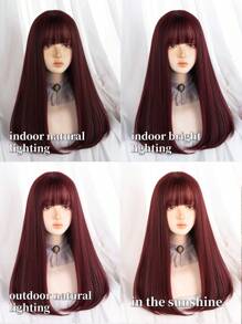 Tóc giả tổng hợp dài thẳng có mái bằng - Màu Hoa hồng đỏ - Xem 10