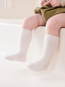 3 双纯色防滑幼儿袜子，中筒黑白新生儿步行袜