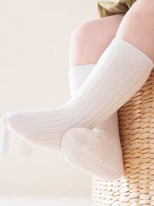 3 双纯色防滑幼儿袜子，中筒黑白新生儿步行袜