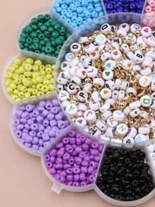 1盒13格隨機彩色4mm亞克力珠子字母珠子龍蝦扣跳環花瓣形盒子+1把剪刀+1條彈性繩+2條虎絲線,適用於diy手鍊、項鍊、耳環飾品diy套件 - 彩色 - 查看 5
