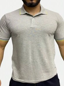 Camisa Polo Masculina Sky Surf Manga Curta Lisa Gola com Botão Camiseta Cinza