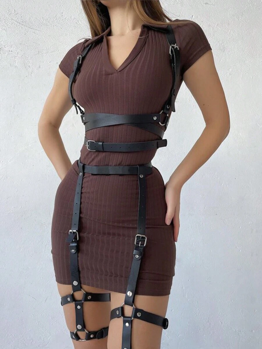1pc Women's Pu Single Layer Shoulder Strap Waist Belt - Black - View 1