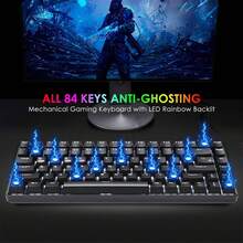 Wireless Gaming Keyboard Mechanical Blue LED Backlit Bluetooth 5.0/Wireless 2.4G/Wired 84 Keys Mini Keyboard With Rechargeable 3000mAh Battery Brown Switches Type-C USB Receiver For Windows Gaming PC - Black Blue - View 6