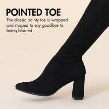Women Spring Fall Comfort Thigh High Boots White Heels Pointy-Toe And High-Heel Over The Knee Boots Wedding Party Prom - 黑色 - 查看 3