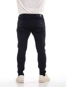CALCA MASCULINA JEANS SLIM PRETA RASGADA (7036) - Preto - Visão 3