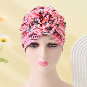 1頂女士花卉頭巾帽,印花彈性頭巾帽,戶外休閒頭髮保護