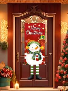 1 Pieza Bandera Colgante De No Tejido Con Tema De Muñeco De Nieve Y Feliz Navidad Para Decorar Puertas De Habitaciones Durante Festividades - Multicolor - Ver 2