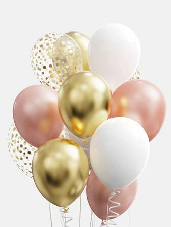 20 pièces Lot de ballons en latex, ballons transparents dorés à pois de 12 pouces, ballons métalliques dorés, rose gold, blanc mat pour hélium, pour mariage, décoration de fête d'anniversaire