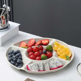 1pc Beige Creative Nut Snack Plate, 3 Sizes, Plastic Candy, Fruit, Dessert, Food Container, Living Room Kitchen Decor Tray,Kitchen,Christmas Gift