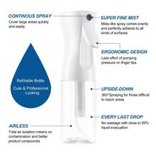 1入裝300毫升塑料連續噴霧水瓶,頭髮噴霧器,白色,超細,有機溶劑和壓力噴霧器,帶泵,適用於造型師、沙龍、理髮師