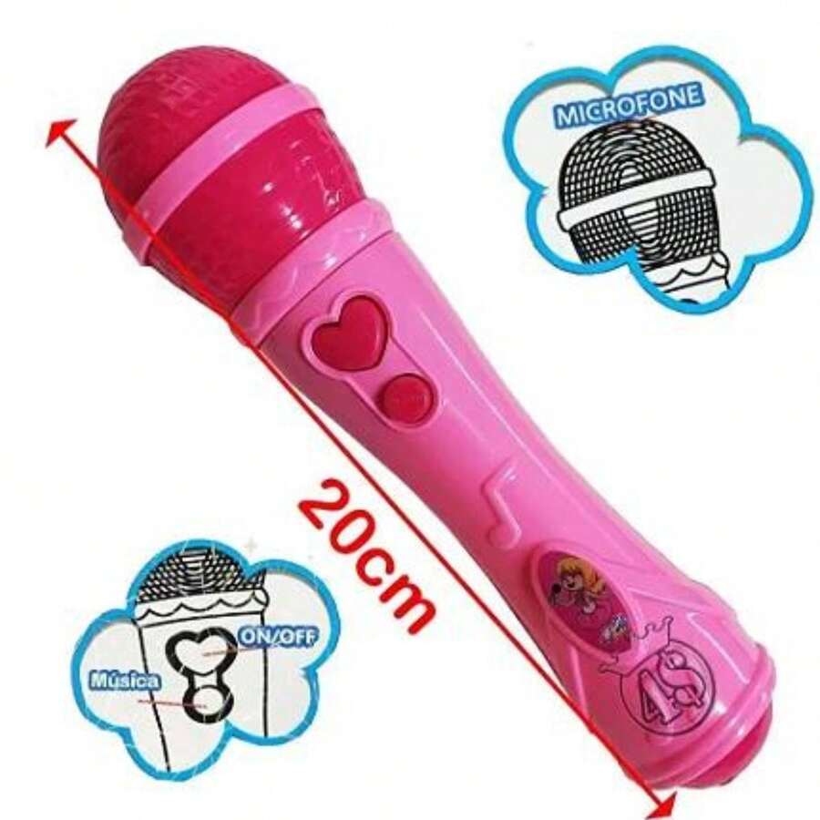 Microfone Infantil Sai a Voz e Musical Brinquedo - Rosa chiclete - Visão 1