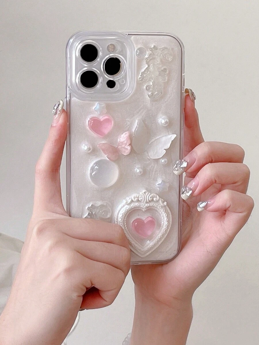 Ốp lưng điện thoại Fairycore tương thích với có kết cấu gel nhỏ giọt trong suốt màu trắng sữa, thiết kế hình bướm đính đá và chức năng chống sốc - Nhiều màu - Xem 1