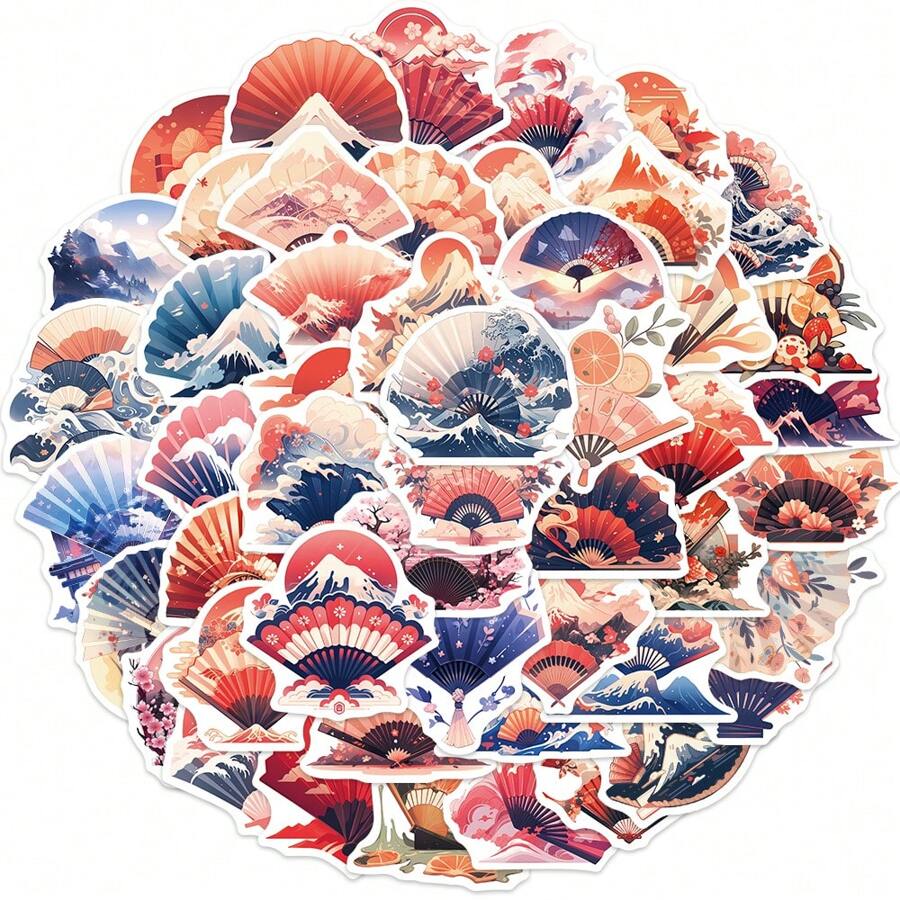 50 件/包 日本紙扇防水 Diy 創意貼紙適用於筆記本電腦電腦手機智能手機手機殼吉他桌面杯旅行摩托車汽車配件玩具禮品 - 彩色 - 查看 1
