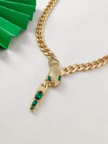 1pc Delicate Snake Pendant Necklace Inlaid With Rhinestones, Elegant Daily Wear Accessory For Women - Yellow Gold - View 7
