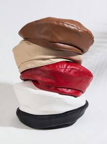 1入時尚簡約女式調節式休閒貝雷帽,適用於春秋戶外旅行和多用途裝飾 - 白色 - 查看 1