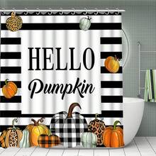 4入組70.8x70.8英寸南瓜印花淋浴簾套裝作為禮物,現代家居浴室裝飾,配有窗簾、馬桶墊和12個淋浴簾掛勾,適用於秋季 - 黑與白 - 查看 2