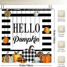 4入組70.8x70.8英寸南瓜印花淋浴簾套裝作為禮物,現代家居浴室裝飾,配有窗簾、馬桶墊和12個淋浴簾掛勾,適用於秋季 - 黑與白 - 查看 5