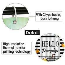 4入組70.8x70.8英寸南瓜印花淋浴簾套裝作為禮物,現代家居浴室裝飾,配有窗簾、馬桶墊和12個淋浴簾掛勾,適用於秋季 - 黑與白 - 查看 6