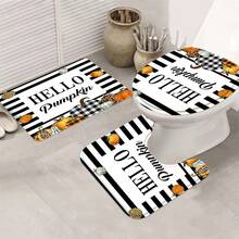 4入組70.8x70.8英寸南瓜印花淋浴簾套裝作為禮物,現代家居浴室裝飾,配有窗簾、馬桶墊和12個淋浴簾掛勾,適用於秋季 - 黑與白 - 查看 3