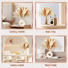 90pcs Natural Dried Pampas Grass Bundle - Perfect For Bohemian Style Home Decoration, Wedding Centerpiece, Party Event Flower Arrangement Gifts Birthday Graduation - Apricot - View 7