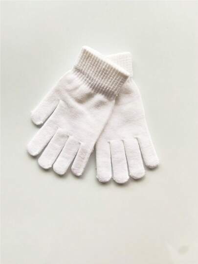 Knitted Gloves For Women, Autumn/winter Warm Five Finger Cute Gloves For Students Riding Bicycle, Solid Color, Cold-proof