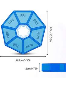 1pc Blue Pill Case, Plastic 7 Days Tablet Box Portable Tablet Storage Holder, Travel Organizer Pill Dispenser Container for Home,Survival Supplies, 7 Compartments - Blue - View 2